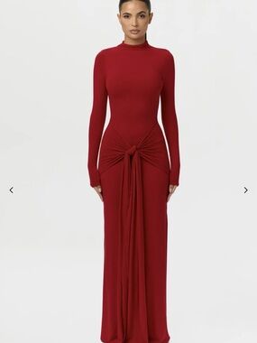 naked wardrobe Red Long-Sleeve Knot-Front Maxi Dress